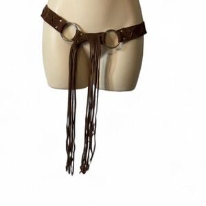 Vintage Brown Faux Suede Fringe Belt